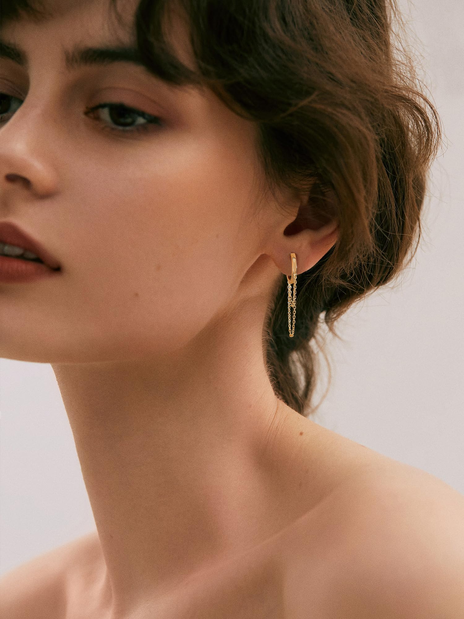 S.Leaf 925 Sterling Silver Tassel Chain Gold Hoop Earrings for Women Small Huggie Dangle Drop Earrings Trendy Best Friend Birthday Gifts for Women 14k Gold Hoop Double Chain Earrings