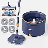 HoMettler Spin Mop and Bucket Set, Mop Bucket with Separate Dirty Water System, Deep-Cleaning Mops for Floors/Wall, Versatile Mops with 4 Microfiber Mop Pads