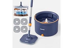 HoMettler Mop and Bucket Set, Spin Mop with Dirty/Clean Water Separation System, Deep-Cleaning Mops for Floors with 4 Microfiber Mop Pads, Versatile Mops for Walls