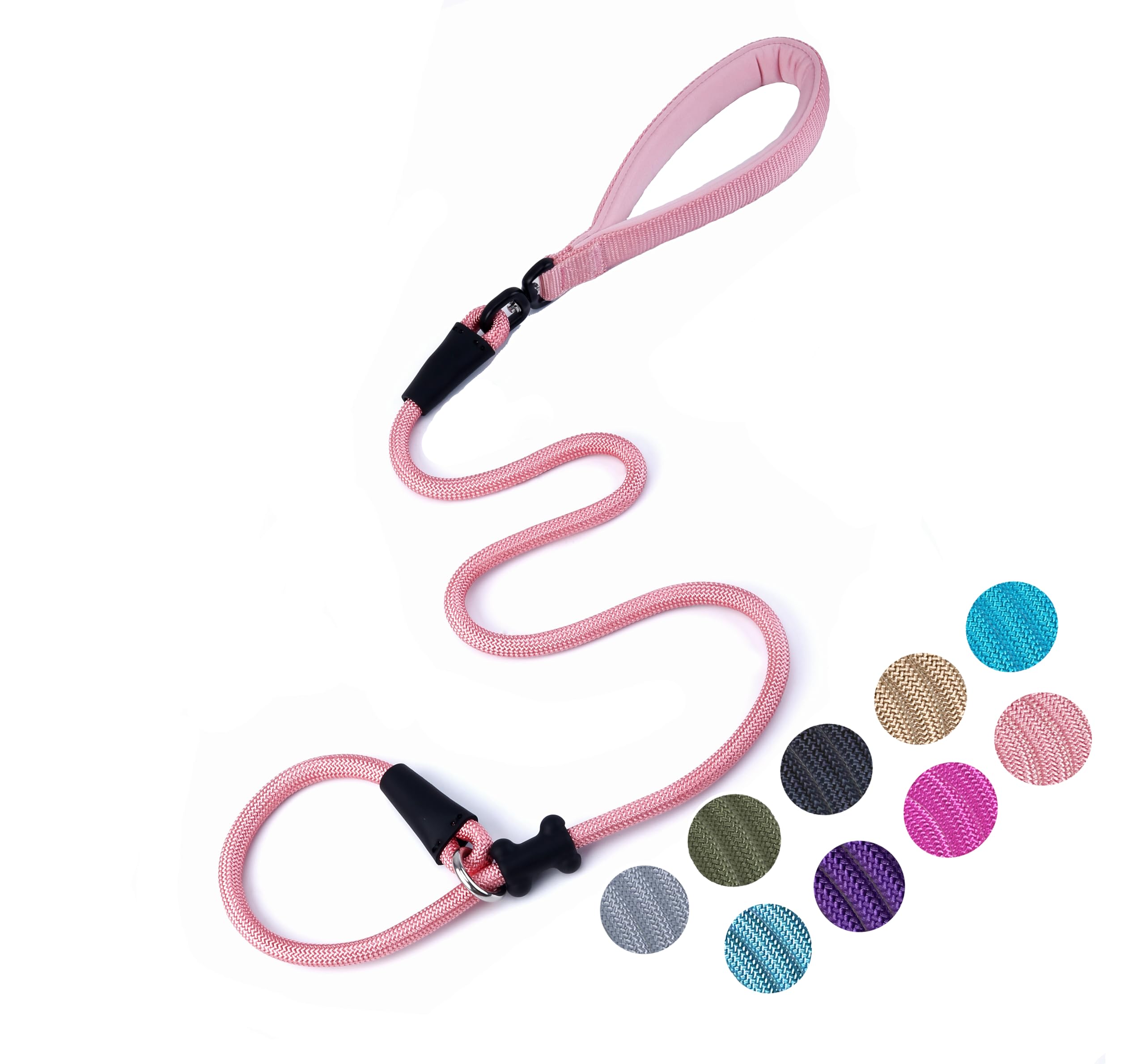 Slip Lead Dog Leash Strong Nylon Rope Leash with Comfortable Handles and Walking Training Lead for Small Medium Large Dogs (Pink, 1/2"×4ft)