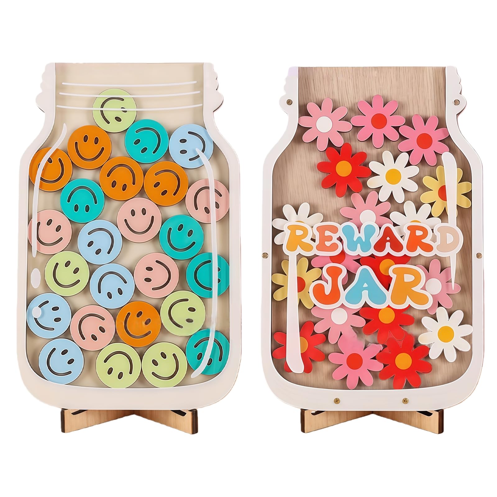 Reward Jar for Kids,QIANSSE 2 Pack with Flower Smile Tokens Behavior Reward System for Children's Good Behavior at Home and School