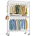 VIPEK R2 Plus Rolling Garment Rack 3 Tiers Adjustable Wire Shelving Clothes Rack with Wheels, Freestanding Wardrobe Storage Rack Heavy Duty Metal Clothing Rack for Hanging Clothes, White