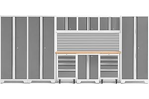 NEWAGE PRODUCTS INC. NewAge Products Bold Series White 10 Piece Set, Garage Cabinets, White with Bamboo Worktop, 56980
