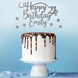 Cakeshop Personalised Happy Birthday Glitter Cake Topper Dark Silver view 3