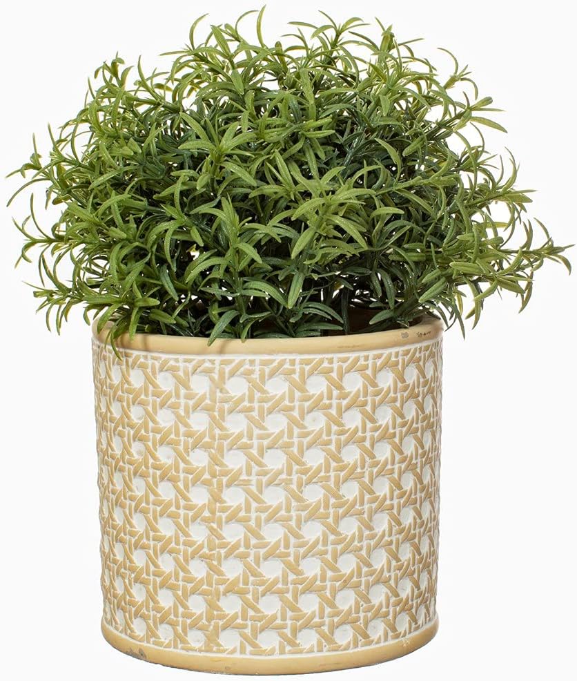 Sass & Belle Rattan Weave Concrete Planter, Beige - Image 3