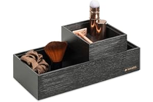 Navaris Bamboo Storage Boxes - Set of 2 Wood Stackable Box Organizers for Bedroom, Kitchen, Bathroom, Living Room, Makeup, Je