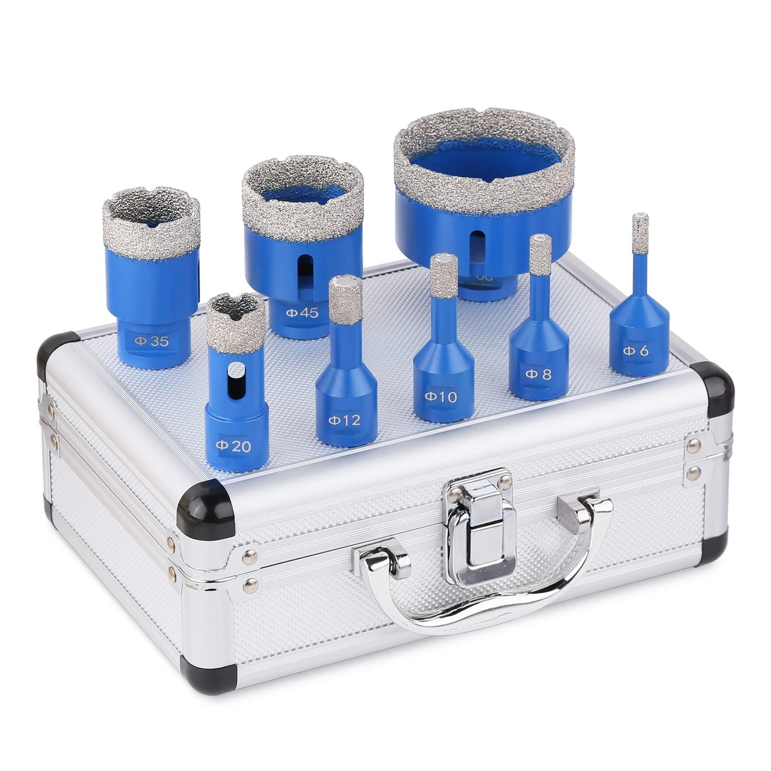 Vearter 8PCS Diamond Core Drill Bit Kit, Dia 6/8/10/12/20/35/45/68mm M14 Thread Vacuum Brazed Angle Grinder Masonry Hole Saw Set for Marble Tile Ceramic Granite Concrete(Blue)