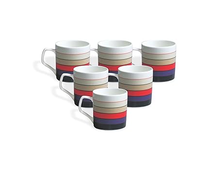 Clay Craft Director Hilton 389 Bone China Coffee Mug Set, 220ml/6.6cm, Set of 6, Multicolour