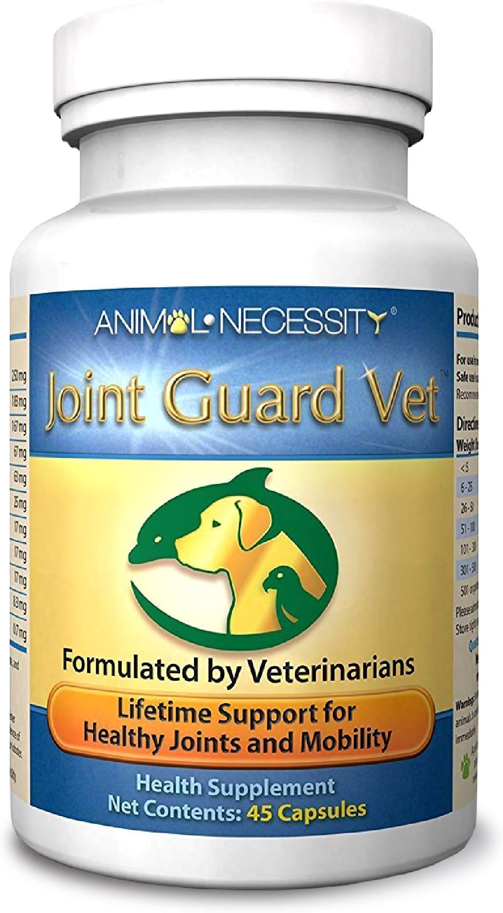 Animal Necessity Joint Guard Vet – 45 Capsules – Quality Joint & Hip Health Supplement For All Size Dogs – Chondroitin, Glucosamine, Turmeric, Bromelain, Manganese – Support Healthy Joints & Mobility