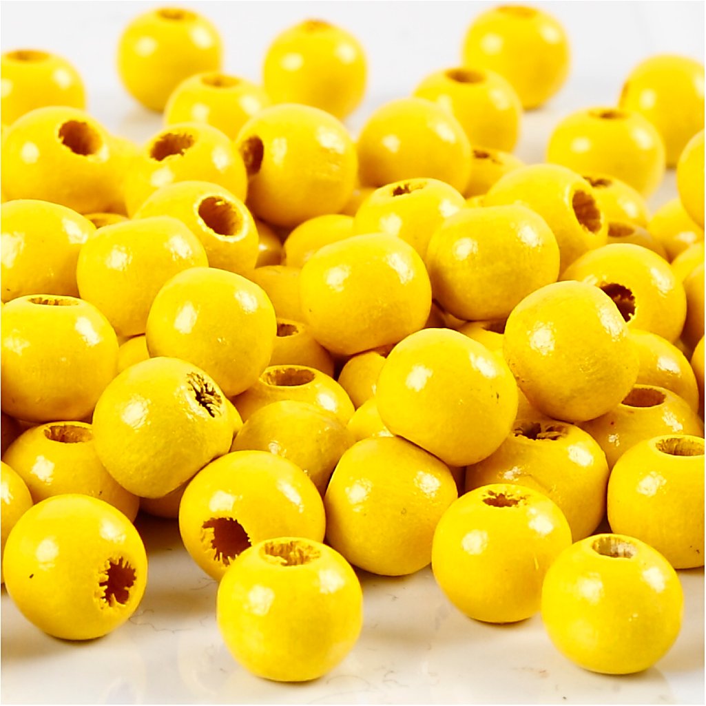 Wooden beads, D: 8 mm, yellow, 15g, approx. 100 pc