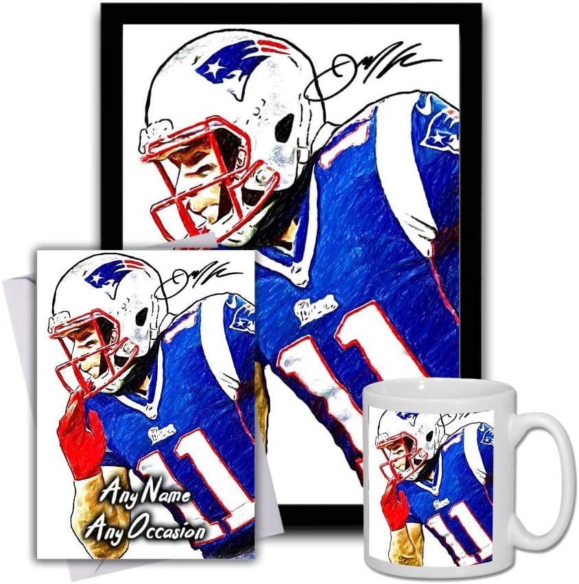 Julian Edelman New England Patriots V1 Gift Set Bundle 2020 Large 11cm Mug A4 Framed Poster And Matching Personalised Birthday Or Fathers Day Card No Personalised Card Amazon Co Uk Kitchen Home