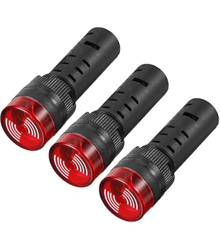 2-Pack DC 12V Red LED Warning Light & Buzzer Alarm - Panel Mount Indicator Flash Light