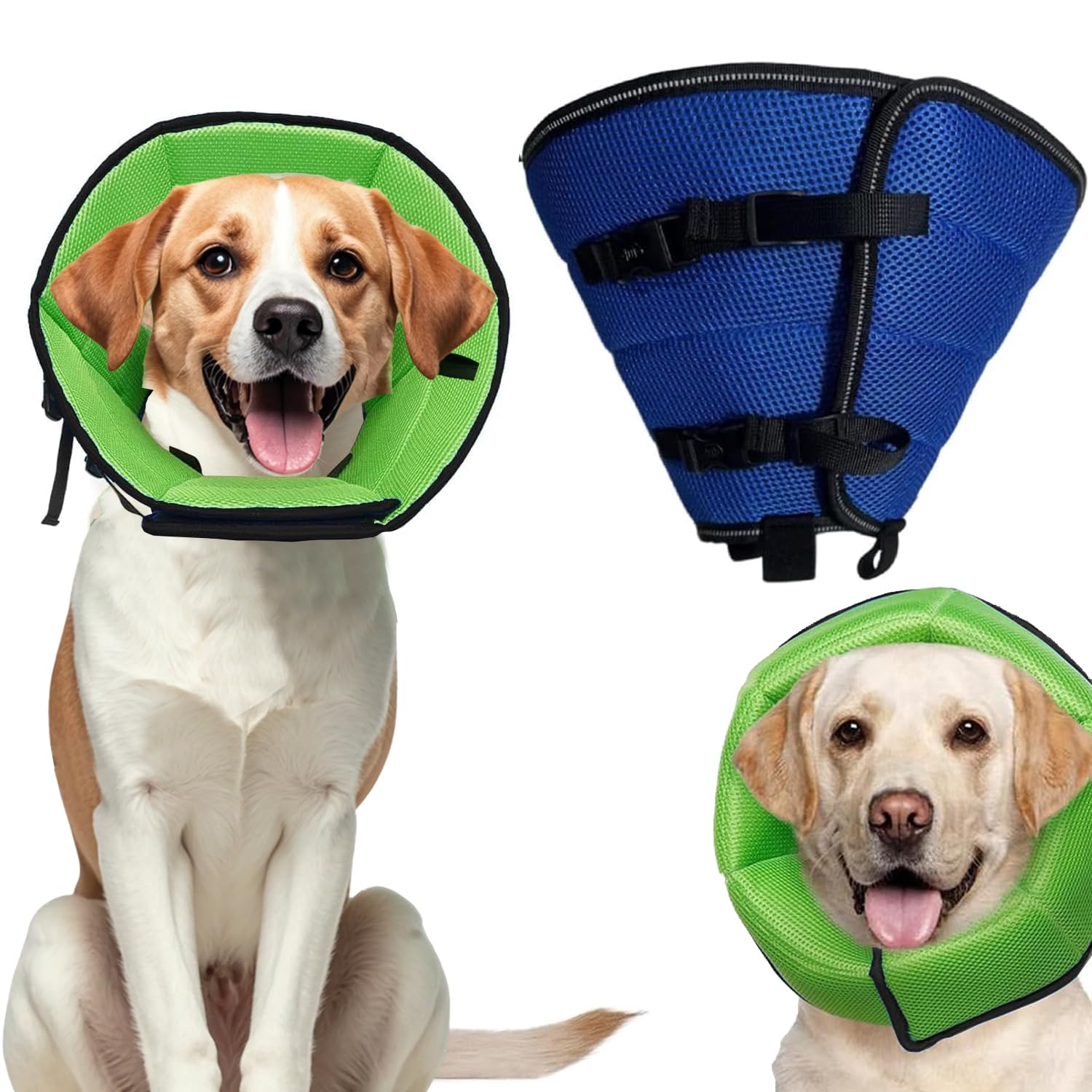 Norhogo Adjustable Soft Dog Cone Pet Recovery Collar, Soft Cones After Surgery, Neck Collar Surgery Puppy Quick Healing Anti-Bite Blue, for Medium Large Dogs (M) Suitable for neck circumference 30-35c