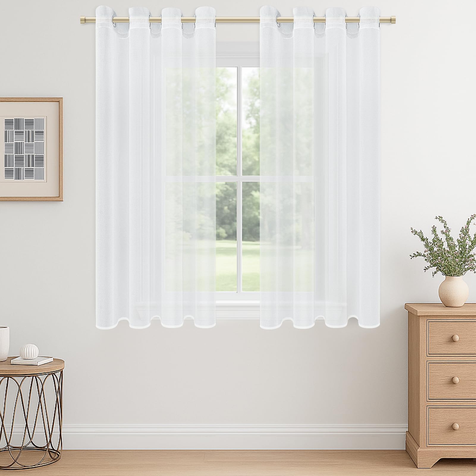 CUTEWIND White Solid Voile Semi Sheer Curtains Translucent Eyelet Panels for Living Room/Balcony/Sliding Door/Bedroom/Solarium/Patio Door Privacy Protection Elegant Drapes,Sets of 2(White,55" Wx54 L)