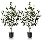 Artificial Camellia Tree,2Pack 3.6FT Faux White Camellia Plants in Pots,Lifelike Artificial Flower Trees for Indoor Outdoor Home Decor,Christmas,Realistic Blooming Faux Plants for Living Room Porch