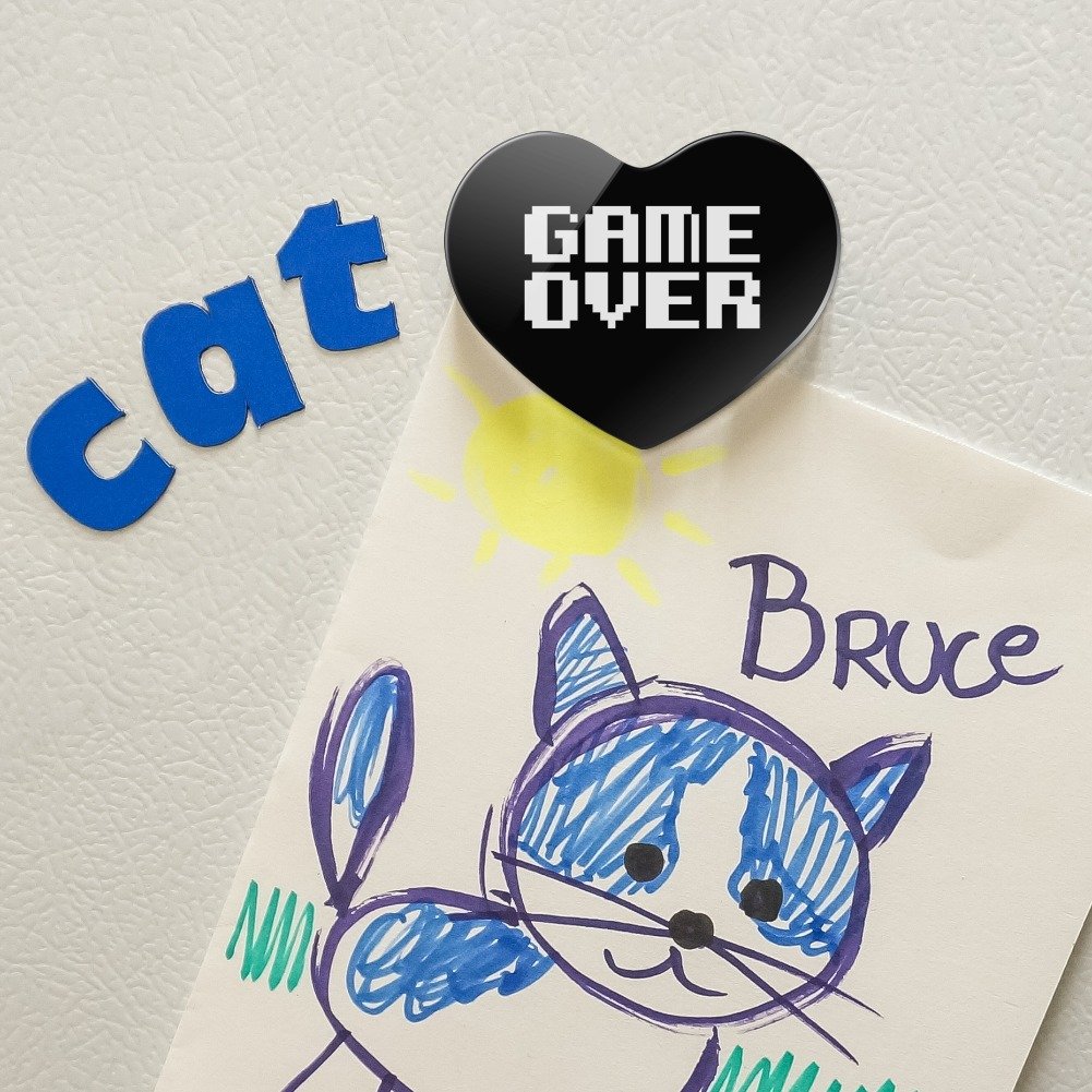 Game Over Gamer Pixel Font Geek Heart - Imán para nevera (acrílico ...