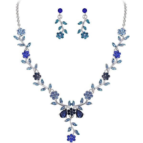 BriLove Wedding Jewelry Set For Bride – Y-Necklace & Dangle Earrings With Crystal Teardrop Leaf Design, Bridal Bridesmaid Gift - View #7
