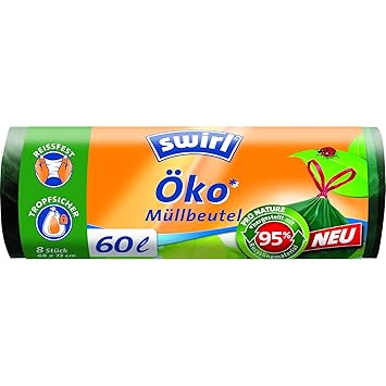 Swirl Öko-Müllbeutel mit Zugband, 60 Liter, 6 Rollen mit je 8 Beuteln, Dunkelgrün