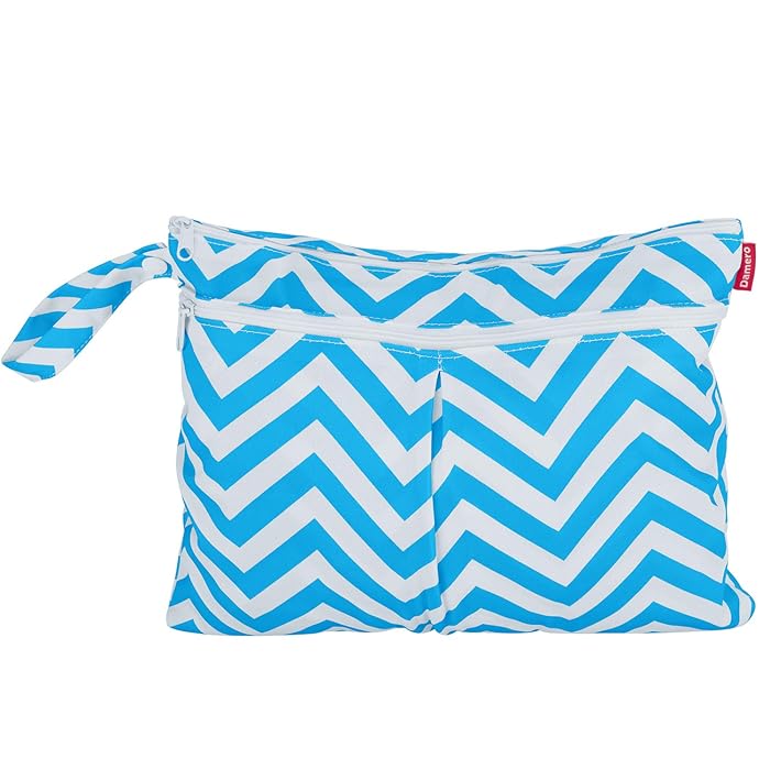 Image 3 - Damero 2pcs Travel Wet and Dry Bag, Reusable Wet Bags Organizer with Two Zippered Pocket for Cloth Diaper, Pumping Parts, Swimsuit and Gym, Blue Chevron