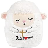 SEAOPOP Lamb Jesus Plush Toy: 8-Inch Soft Holiness Sheep Stuffed Animal with Jesus Loves Me and Cross Embroidery, Baptism and First Communion Gifts, Christian Prayer Pillow for Kids Baby Girls Boys