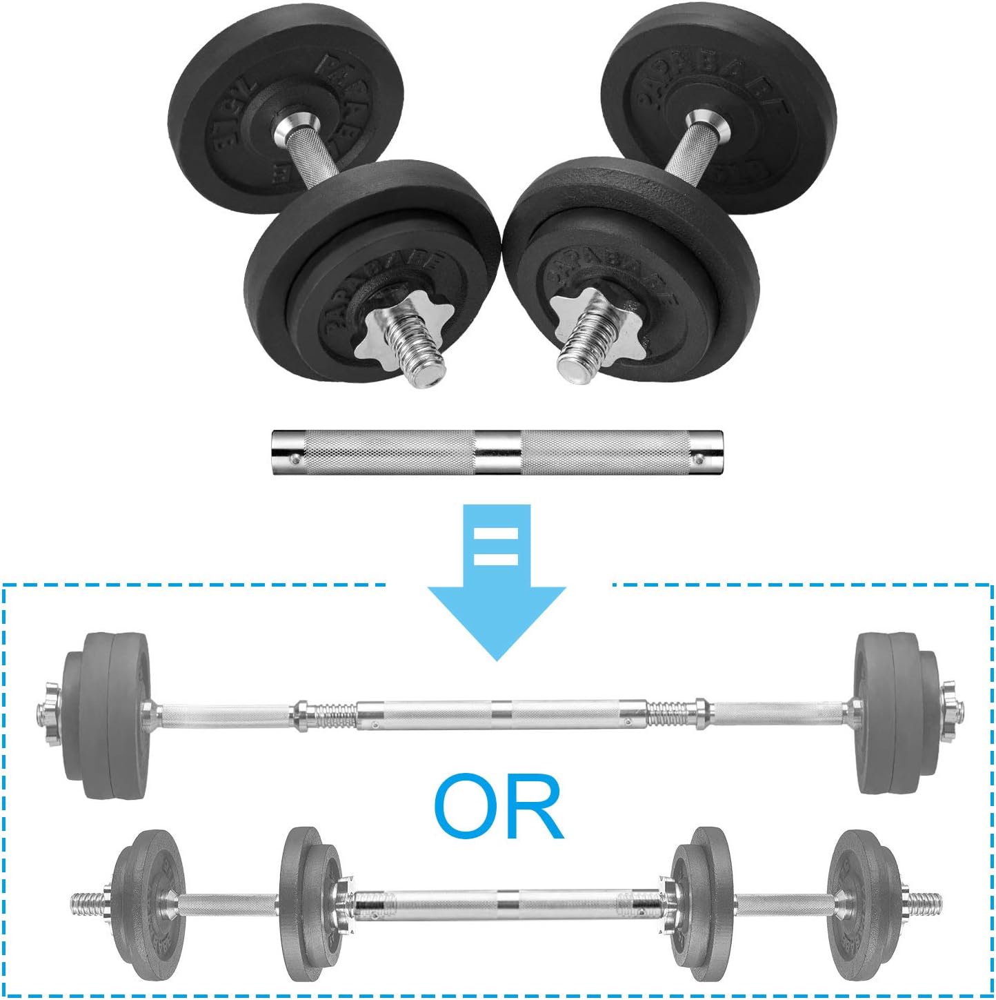 papababe Adjustable Dumbbells Cast Iron with Connector 40, 50, 65, 105, to 200 LBS, Adjustable Dumbbell Sets, Lifting Dumbells.（25, Pair）