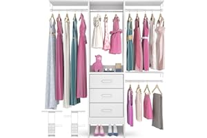 Besiost 4FT Small Closet System with 3 Fabric Drawers, 48'' Closet Organizer System With 3 Adjustable Shelves, Flexible Built-In Clothes Garment Rack for Small Space, 48" L x 13" W x 71" H, White