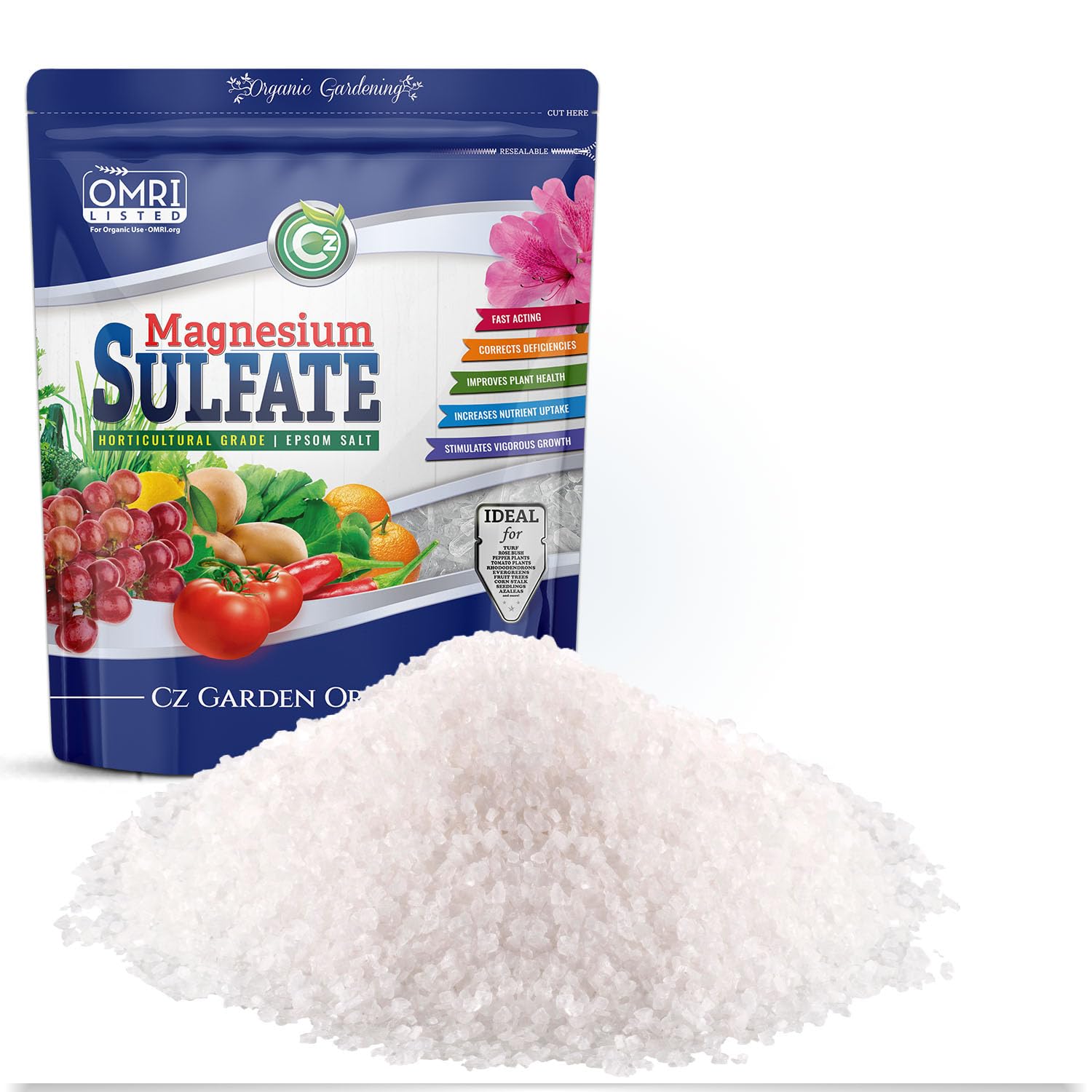 Photo 1 of Magnesium Sulfate Epsom Salt Fertilizer - Made in USA - Plant Food for Hydroponics, Plants, Flower Gardens - Fruit, Vegetables, Holistic Herbs. OMRI Listed (Cz Garden Organics Magnesium Sulfate 19LB)