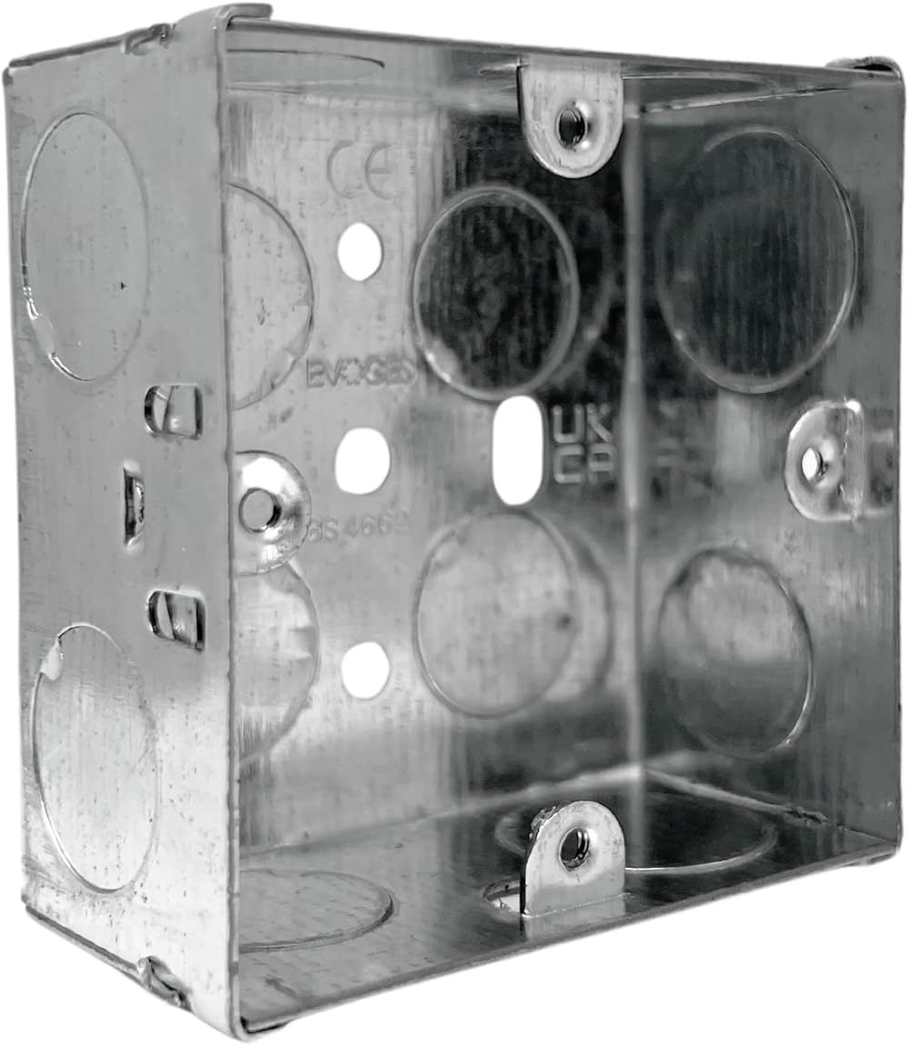 EVOGES Single Metal Back Box 35mm 1 Gang 1.0mm BS4662 Brass Terminal