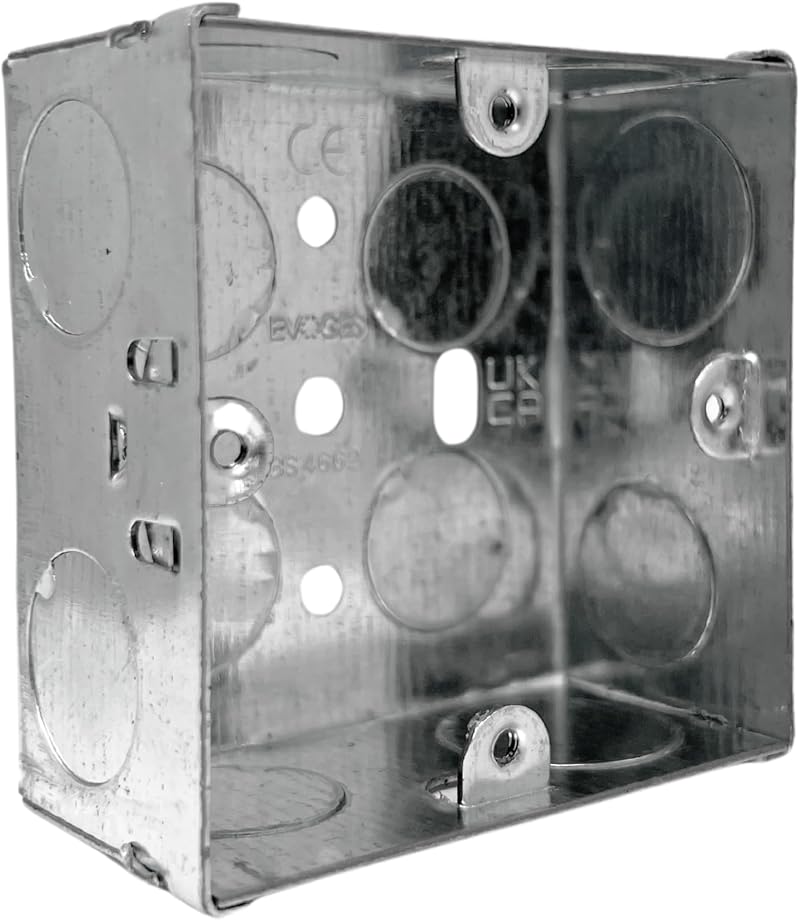 EVOGES Single Metal Back Box 35mm 1 Gang 1.0mm BS4662 Brass Terminal