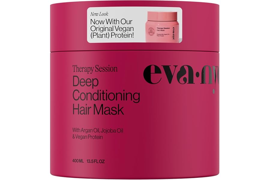 Eva NYC Therapy Session Deep Conditioning Hair Mask with Vegan Protein, Jojoba Oil + Argan Oil – Hydrate, Soften + Repair Hair Strength – Sulfate Free – Warm Vanilla Scent – 13.5 fl oz