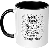 Good Friends are Like Stars You Don't Always See Them but Know They Always There Friendship Theme Ceramic Coffee Mug Funny Birthday Present Christmas Gift for Friend BFF Bestie Tea Cup 11 oz Black