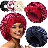 2+3 Large Satin Bonnets with Scrunchies for Women, Hair Bonnet Sleeping Tie Bonnet for Braids Curly Hair