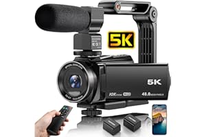 FJFJOPK 5K Video Camera Camcorder - 48MP Vlogging Camera for YouTube | 3X Optical Zoom Recorder Cameras for Photography | Vlog Camera with Microphone, Stabilizer, Remote Control, 2 Batteries