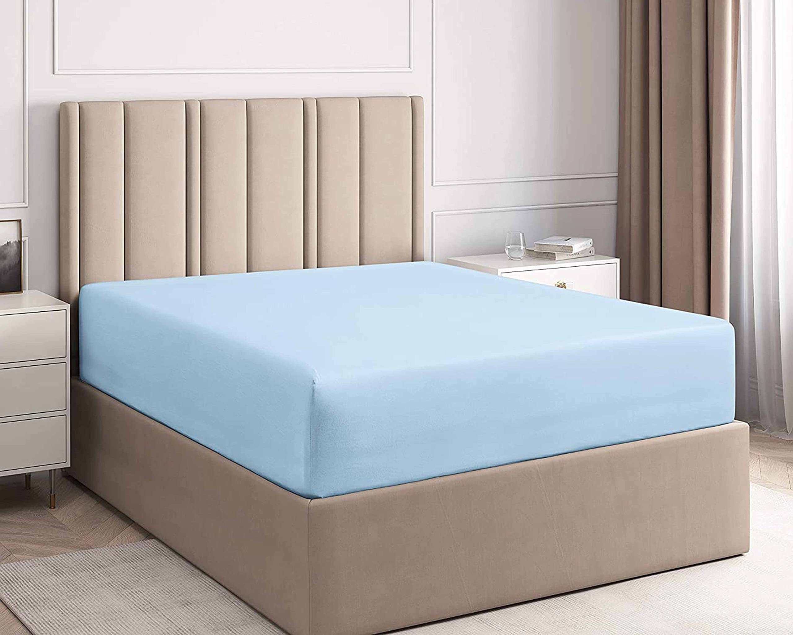 Extra Deep Polycotton Fitted Sheet with Pair of Matching Pillowcase Double and King Sizes (Duckegg, Double)