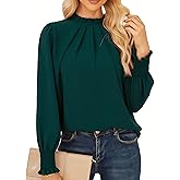GRACE KARIN Women Dressy Long Sleeve Blouse,2025 Fall Business Casual Tops,Pleated Mock Neck Shirts Fashion Work Outfit