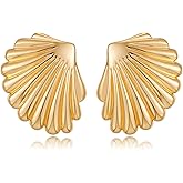 COORWEEL Large Textured Stud Earrings for Women Trendy Vintage Statement Shell Earrings Ocean Beach Jewelry Gift