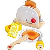Hape White Wooden Pop-Up Toaster Set Pretend Play Breakfast Accessories for Preschoolers