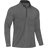 TOIUUI Quarter Zip Pullover Men Golf Shirts Quick Dry Stripe Long Sleeve UPF 50 1/4 Athletic Sun Protection Fishing Running