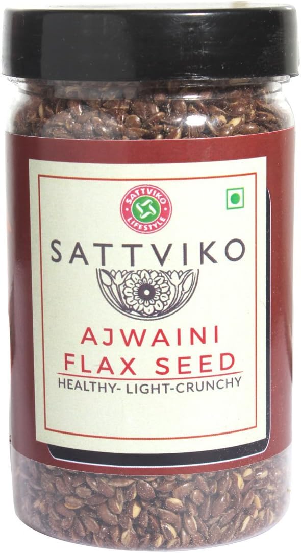 Sattviko Roasted Ajwaini Flax Seeds, 100 grams 3.5 oz India - Vegetarian