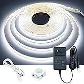 GOMING Motion Sensor COB LED Light Strip 16.4ft(5M) Cool White 6000K 3 Lighting Modes 3 Timing Off Modes 3 Brightness Modes with Power Adapter for Kitchen Cabinets Stair Showcase Bedroom Bed