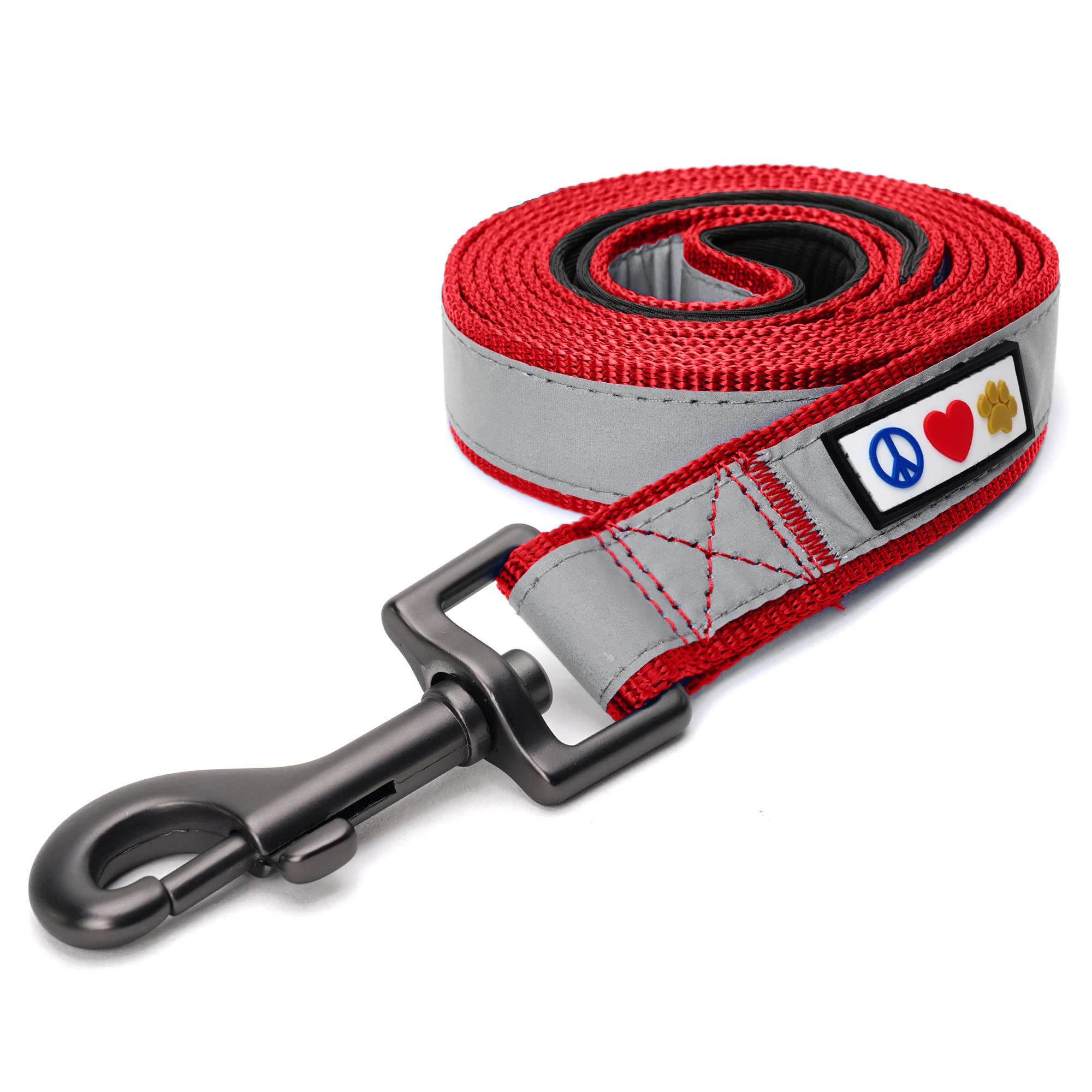 Pawtitas 1.8 M Reflective Dog Lead Comfortable Padded Handle | Puppy Dog Training Double Handle Reflective Lead | Reflective Short Dog Lead for Training | Hands Free Running Dog Lead - XS/S Red Lead