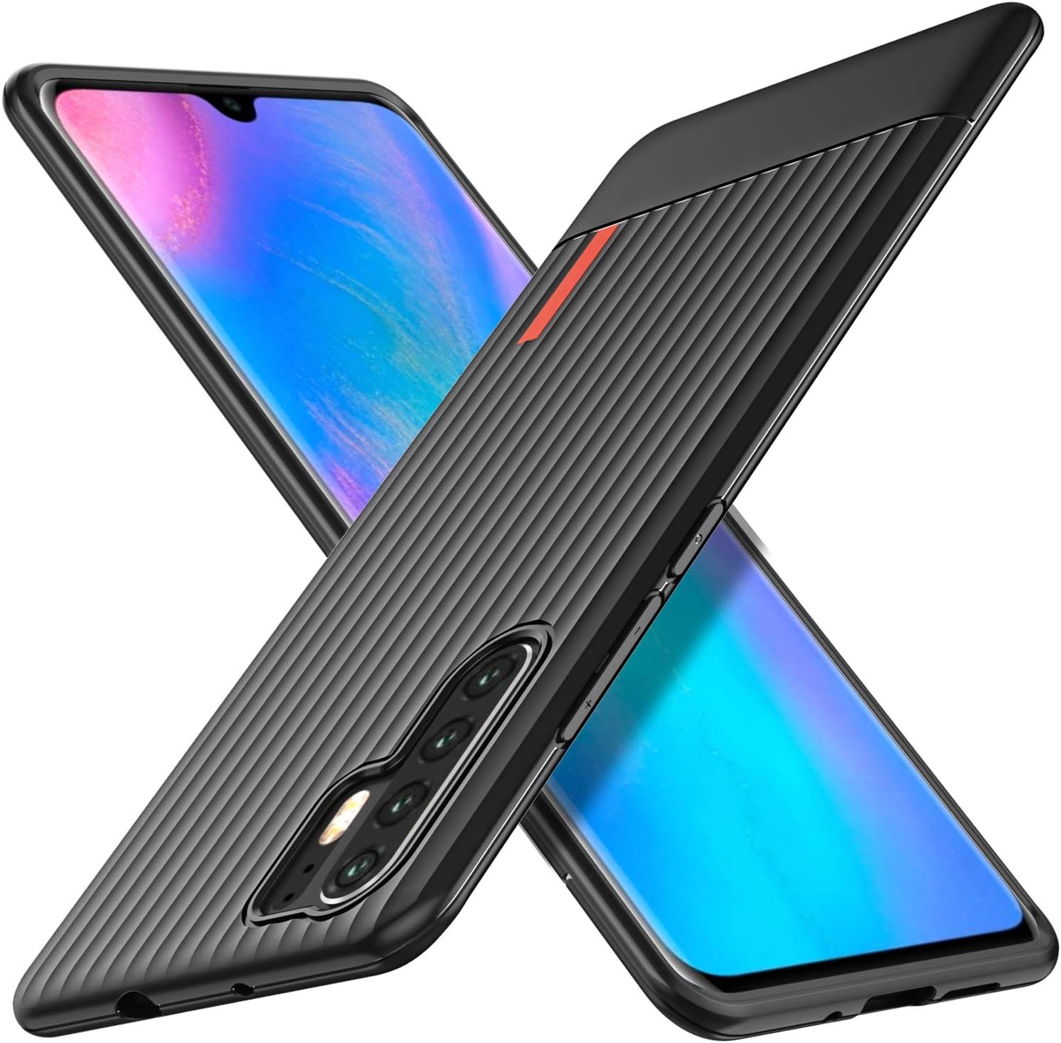 HOUROC for Huawei P30 Pro Case, Sturdy Soft Cover Silicone Shockproof Bumper Design Mobile Phone Case for Huawei P30 Pro. [Black]