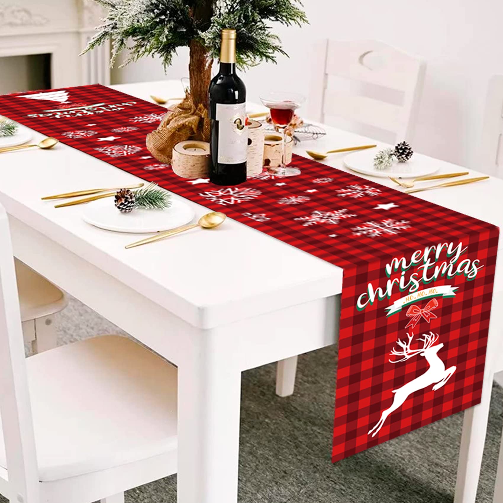 Bright Christmas Table Runner Reindeer Table Runner Christmas Xmas for Dinner Party Table Decoration by Wlulu