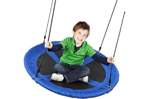 MEDICOOK Saucer Tree Swing 40 Inch 600lb Weight Capacity with 2pcs Hanging Straps, 900D Oxford Fabric Waterproof Durable Steel Frame and Carabiner for Kids Adults with Pillow,for Backyard (Blue)