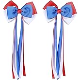 SUPCLIPS 4th of July Hair Bow Clips with Long Tails, Independence Day Handmade Hair Clips, Patriotic Hair Accessories for Girls(Red&White&Blue)