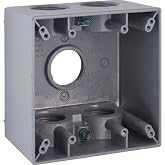 BELL 2-Gang Weatherproof Deep Box, Five 3/4 in. Threaded Outlets, Gray | Die-Cast Aluminum, NEMA 3R, UL Listed, Includes Closure Plugs and Ground Screw, Double Gang Weatherproof Box