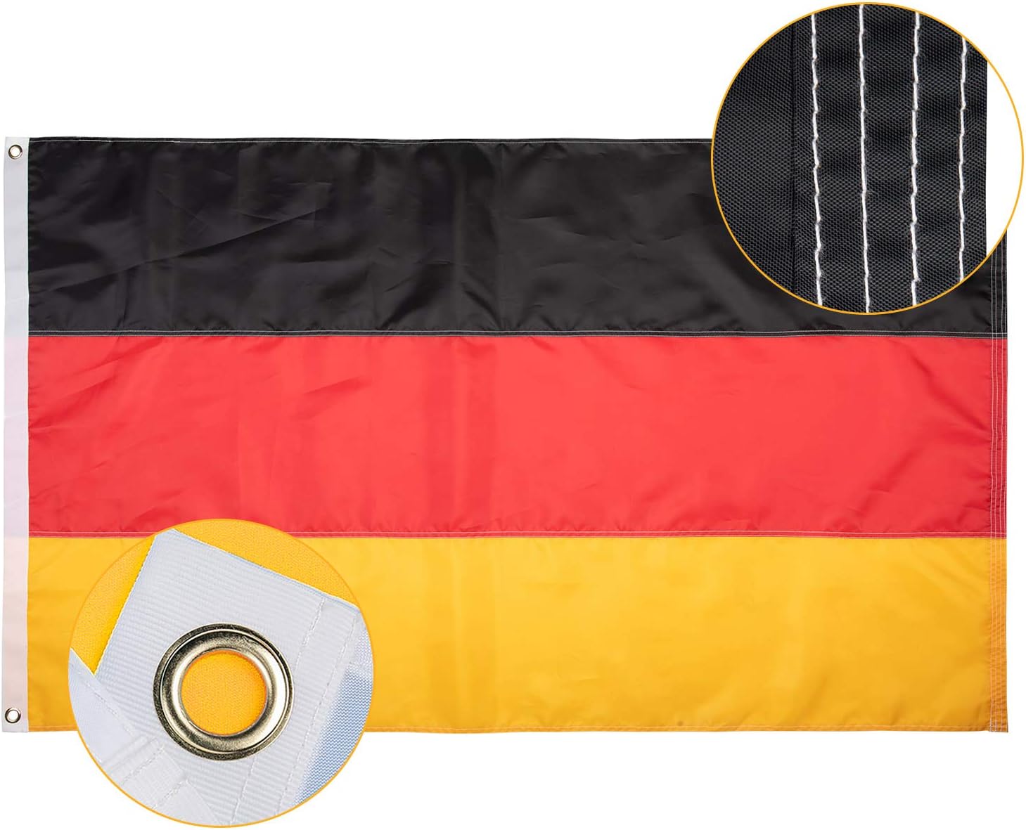 FLAGBURG German Flag with Sewn Stripes 2x3 Ft, Long Lasting Germany Flag with Brass Grommets, Vibrant Color (Not Print), UV Fade Resistant, High-Grade Outdoor Nylon Flags for All-Weather