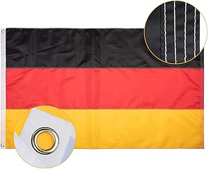FLAGBURG German Flag with Sewn Stripes 2x3 Ft, Long Lasting Germany Flag with Brass Grommets, Vibrant Color (Not Print), UV Fade Resistant, High-Grade Outdoor Nylon Flags for All-Weather