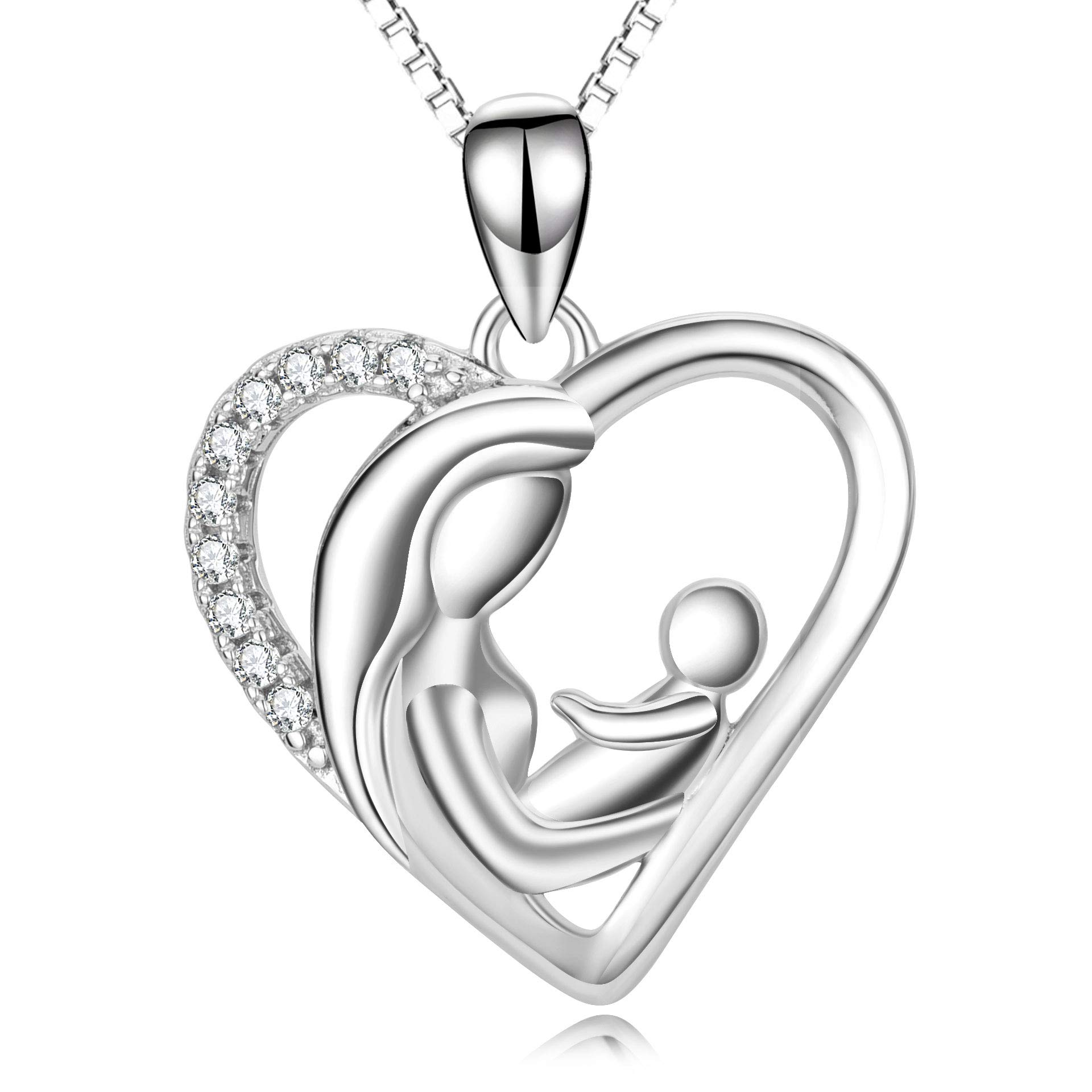Gifts for mum Necklace Sterling Silver Love Heart Pendant Jewellery for Women — image 1