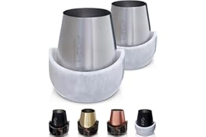 Gusto Nostro White Marble Wine Chiller for Glass and Stainless Steel Tumbler Set of 2 - Freezable Wine Glass Chiller Holder - Cool Set of Chillers and Stemless Metal Wine Tumblers for HomeBar (Silver)